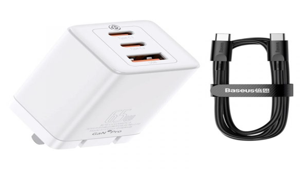 Baseus Gan3 Pro Fast Charger 2Cu Three Ports 65W Cn Plug With Type C Cable Price In Bangladesh